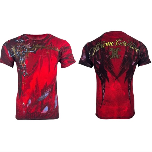 Xtreme Couture By Affliction Men's T-Shirt Dark Doman Biker Red Tattoo S-5XL - Picture 2 of 10